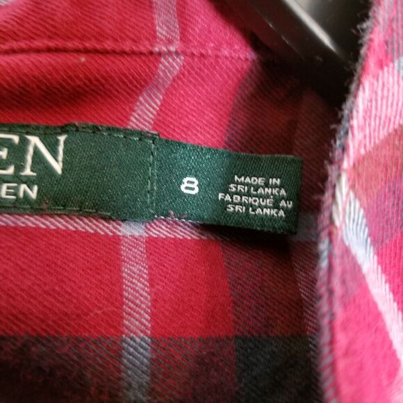 Lauren Ralph Lauren Women Plaide Button Front Tunic Dress Sz 8 Red Long Sleeve - Picture 8 of 9